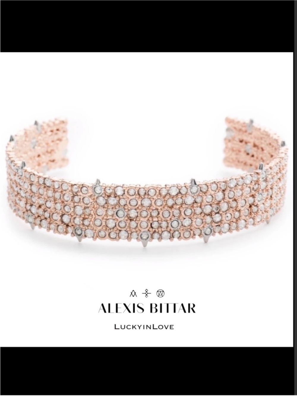 ALEXIS BITTAR• Rose Gold Swarovski Crystal Lace Thorny Cuff Band Stack Bracelet